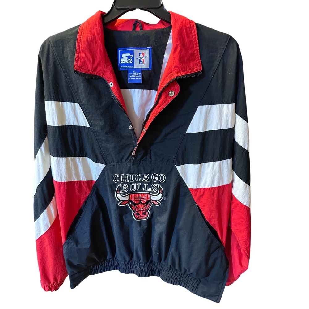 Vintage Starter Chicago Bulls NBA Windbreaker Jacket XL Colorblock Pullover 90s